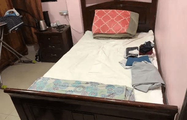 Double Wooden Bed with Mattress for immediate sale